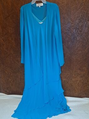 Vintage Frascara Turquoise V-Neck Layered Maxi Dress